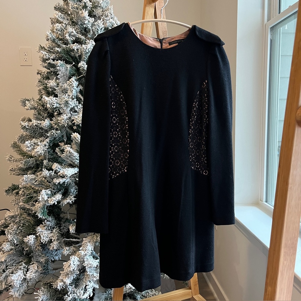 Korean brand“Olive des Olive”Black Wool Lace Dress/Elegant Straight Fit